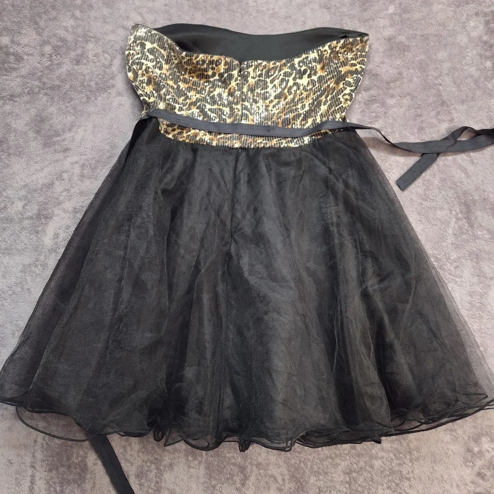 Reign On dress juniors 15/16 strapless sequin frilly cheetah dance event formal